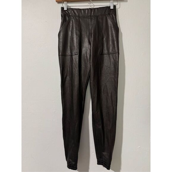 Spanx Faux black leather joggers SP - Picture 2 of 11